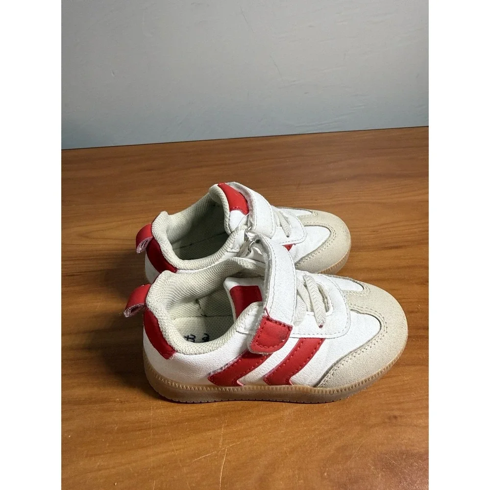 Sneakers First Steps Size 6 White/Red Toddler Shoes no-tie laces/hook & loop